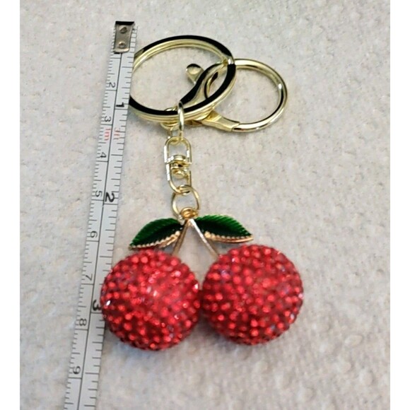 Red Glitter Cherries Acrylic Bag Charm/Key Chain 3/4" Diameter Each Cherries - Picture 4 of 4